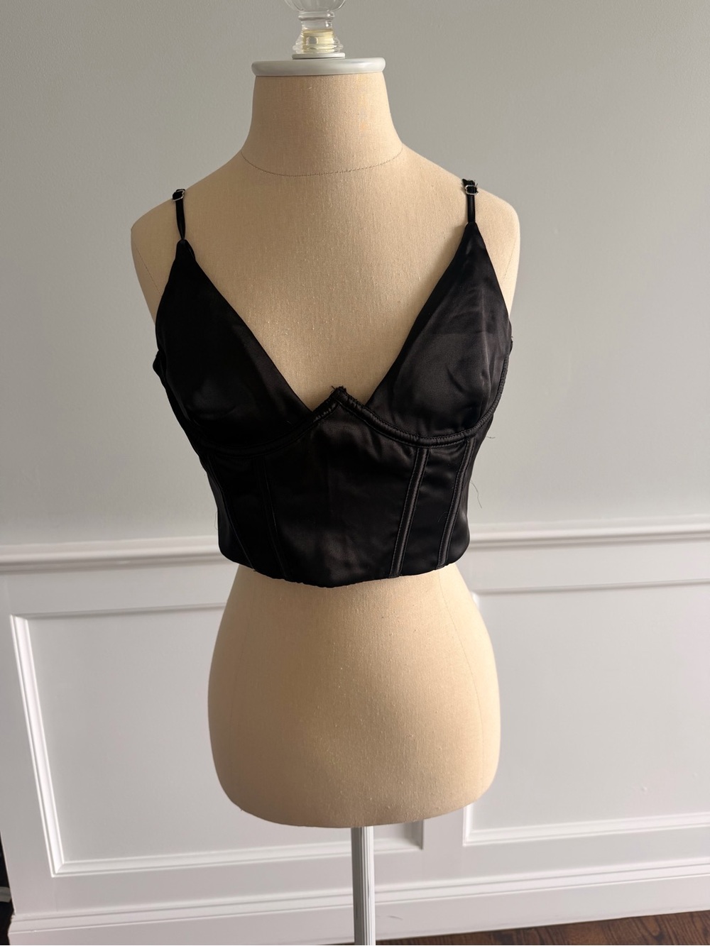 White Fox Boutique Black Satin Crop Bustier Top